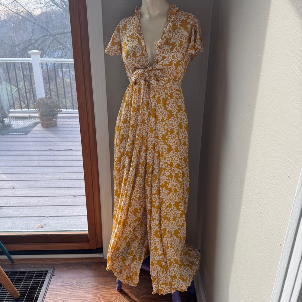 Indikah one piece, mustard floral, size small,wide leg, boho, NWT